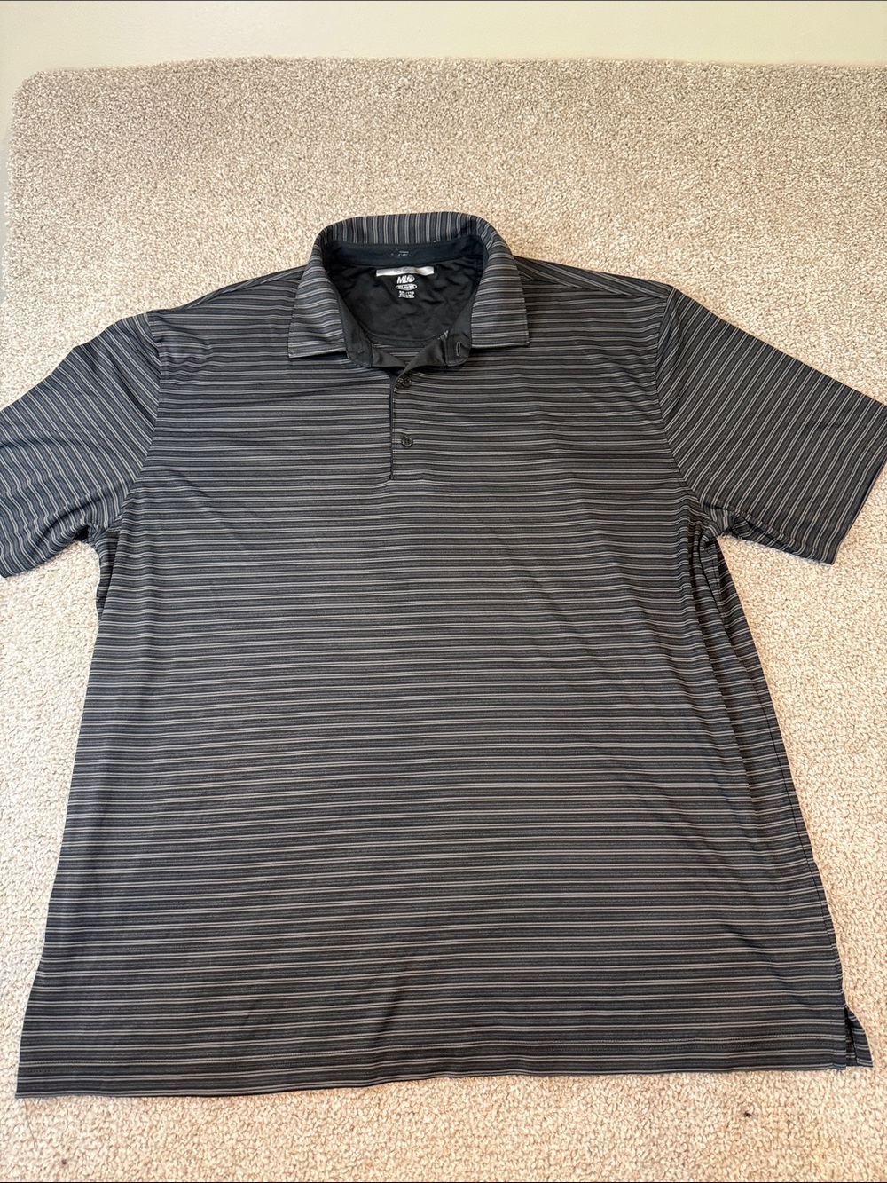 Greg Norman Collection Black and Gray Striped Polo